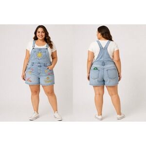 Her Universe Disney Tangled Rapunzel Denim Shortalls Plus Size 0 Embroidered